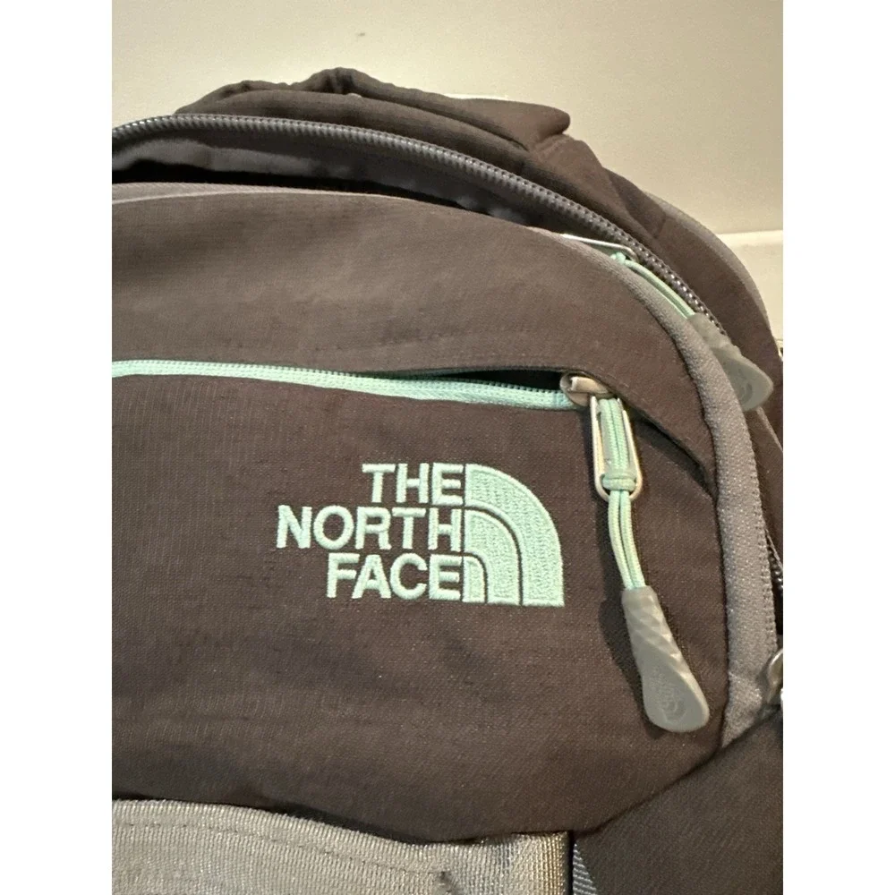 The North Face Surge Flexuent Laptop Backpack Light Gray Teal Outdoor Hiking